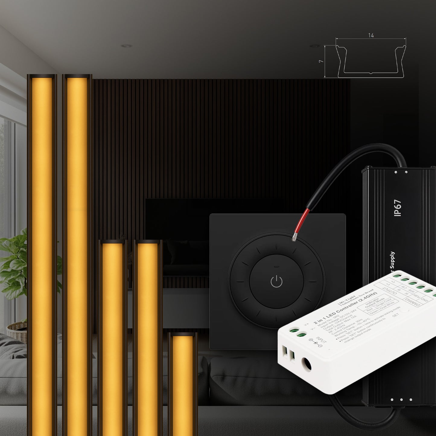 LED Lighting SET for wall panels (2x200 cm, 2x100 cm, 1x50 cm + accessories)